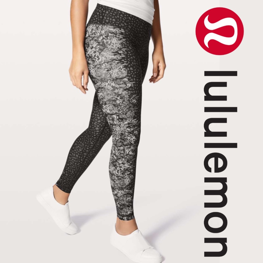Lululemon Wunder Under Hi-Rise Overlace Wunderunder HR Grey Black
